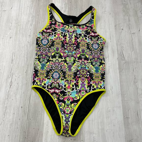 Athleta Paisley Floral Multicolor Reversible Racerback One Piece Swimsuit - Picture 1 of 10